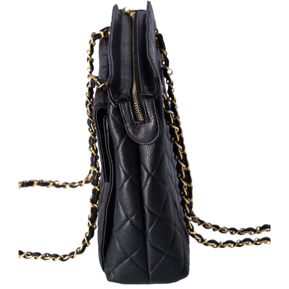 Chanel Classic Front Pocket Small Chain Shoulder Tote Quilted Caviar Leather - Picture 4 of 11